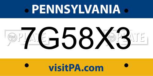 7G58X3 Pennsylvania License Plate