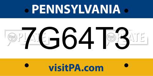 7G64T3 Pennsylvania License Plate