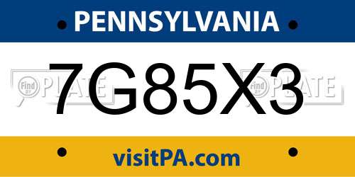 7G85X3 Pennsylvania License Plate
