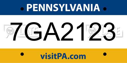 7GA2123 Pennsylvania License Plate