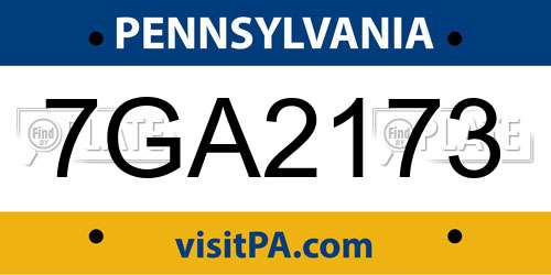 7GA2173 Pennsylvania License Plate