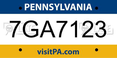 7GA7123 Pennsylvania License Plate