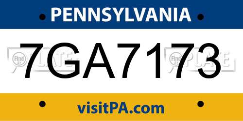 7GA7173 Pennsylvania License Plate