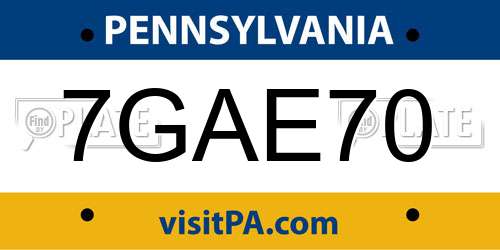 7GAE70 Pennsylvania License Plate