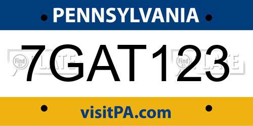 7GAT123 Pennsylvania License Plate
