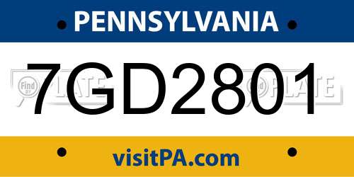 7GD2801 Pennsylvania License Plate