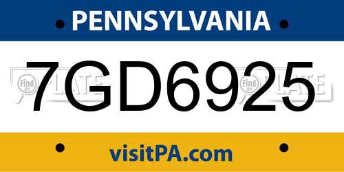 7GD6925 Pennsylvania License Plate