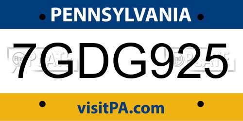 7GDG925 Pennsylvania License Plate
