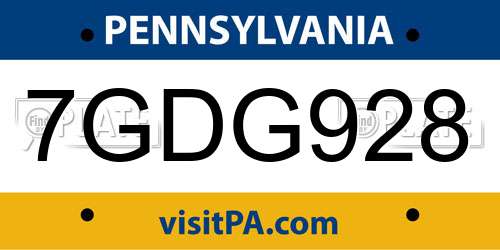 7GDG928 Pennsylvania License Plate