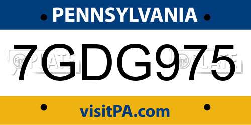7GDG975 Pennsylvania License Plate