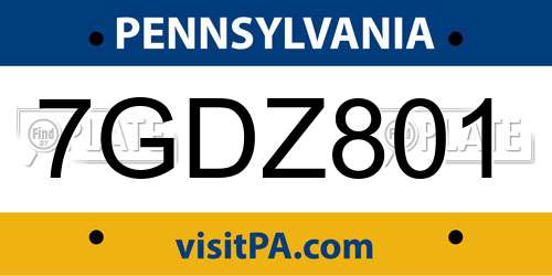 7GDZ801 Pennsylvania License Plate