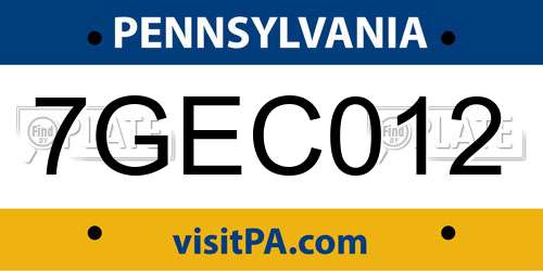 7GEC012 Pennsylvania License Plate