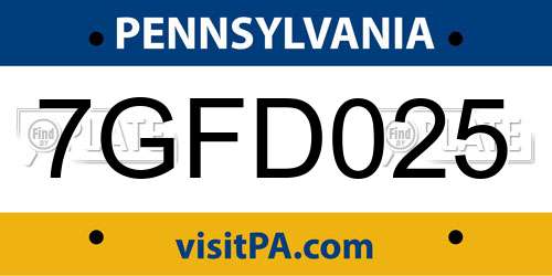 7GFD025 Pennsylvania License Plate
