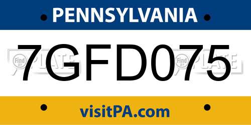7GFD075 Pennsylvania License Plate