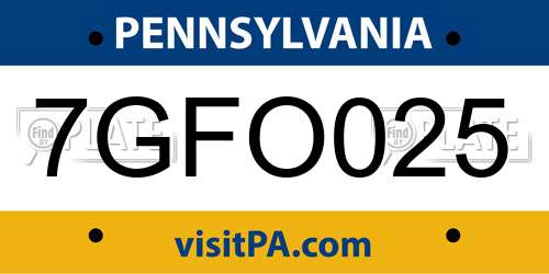 7GFO025 Pennsylvania License Plate