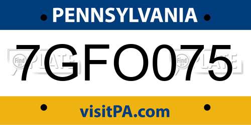 7GFO075 Pennsylvania License Plate