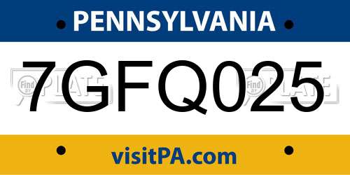 7GFQ025 Pennsylvania License Plate