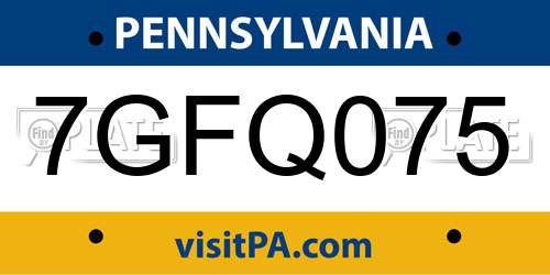 7GFQ075 Pennsylvania License Plate