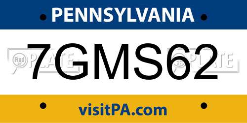 7GMS62 Pennsylvania License Plate