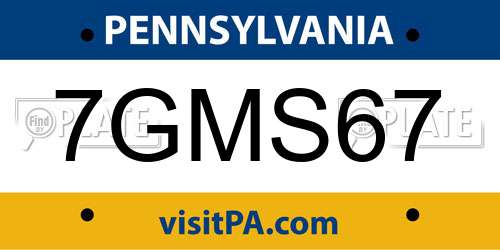 7GMS67 Pennsylvania License Plate