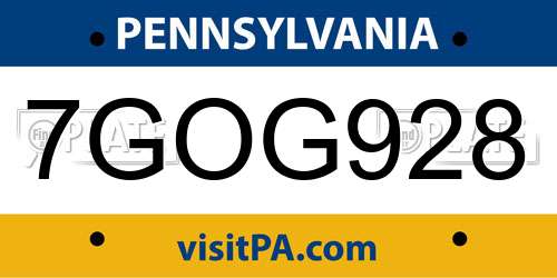 7GOG928 Pennsylvania License Plate