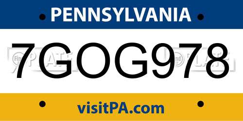 7GOG978 Pennsylvania License Plate