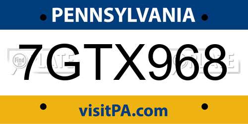 7GTX968 Pennsylvania License Plate