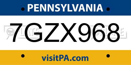 7GZX968 Pennsylvania License Plate