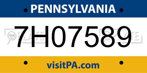 7H07589 Pennsylvania License Plate