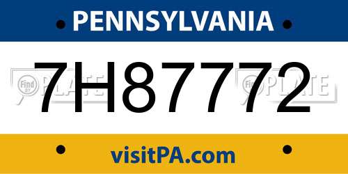 7H87772 Pennsylvania License Plate