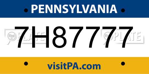 7H87777 Pennsylvania License Plate