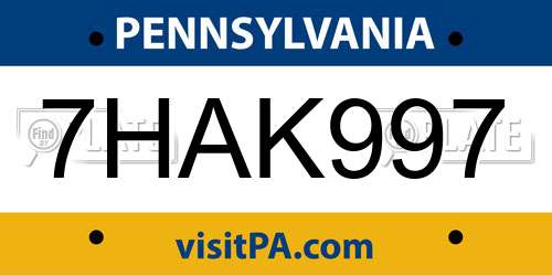7HAK997 Pennsylvania License Plate