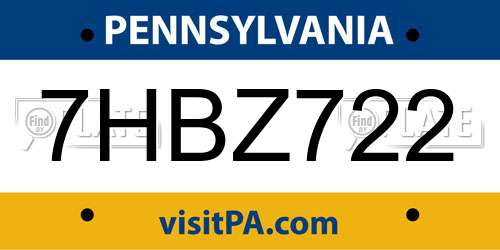 7HBZ722 Pennsylvania License Plate