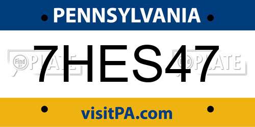 7HES47 Pennsylvania License Plate