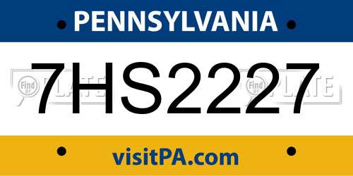 7HS2227 Pennsylvania License Plate