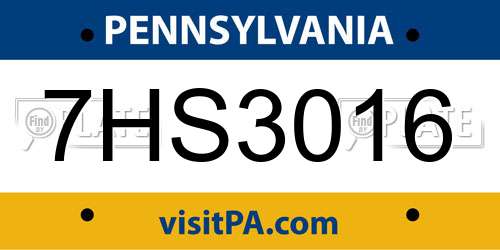 7HS3016 Pennsylvania License Plate