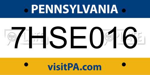 7HSE016 Pennsylvania License Plate