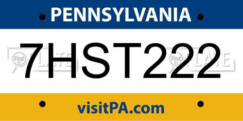 7HST222 Pennsylvania License Plate