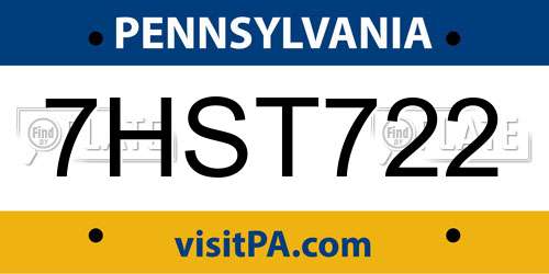 7HST722 Pennsylvania License Plate