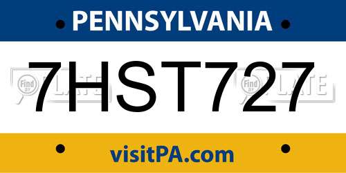 7HST727 Pennsylvania License Plate