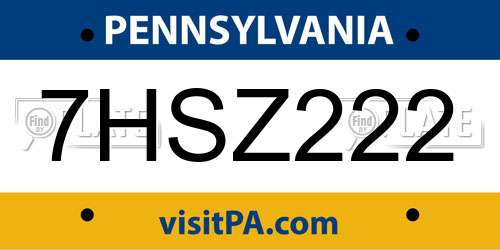 7HSZ222 Pennsylvania License Plate