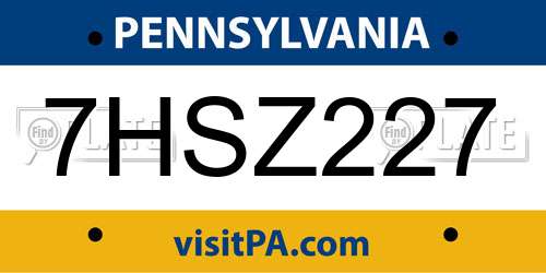 7HSZ227 Pennsylvania License Plate