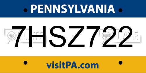 7HSZ722 Pennsylvania License Plate