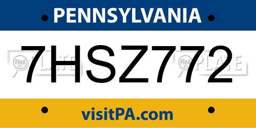 7HSZ772 Pennsylvania License Plate