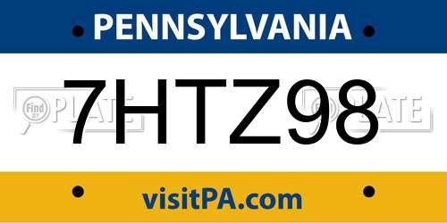7HTZ98 Pennsylvania License Plate