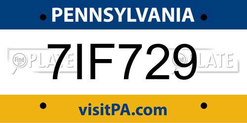 7IF729 Pennsylvania License Plate