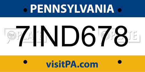 7IND678 Pennsylvania License Plate