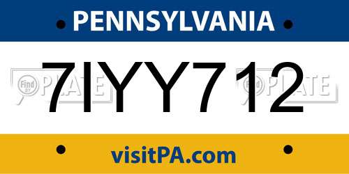 7IYY712 Pennsylvania License Plate