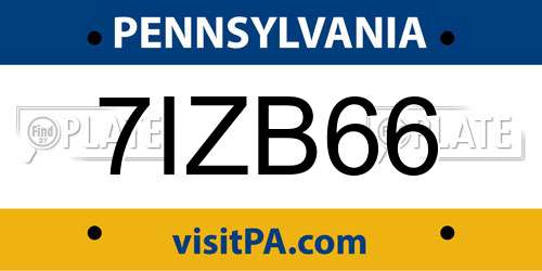 7IZB66 Pennsylvania License Plate