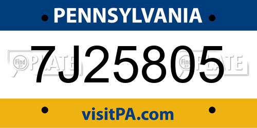 7J25805 Pennsylvania License Plate